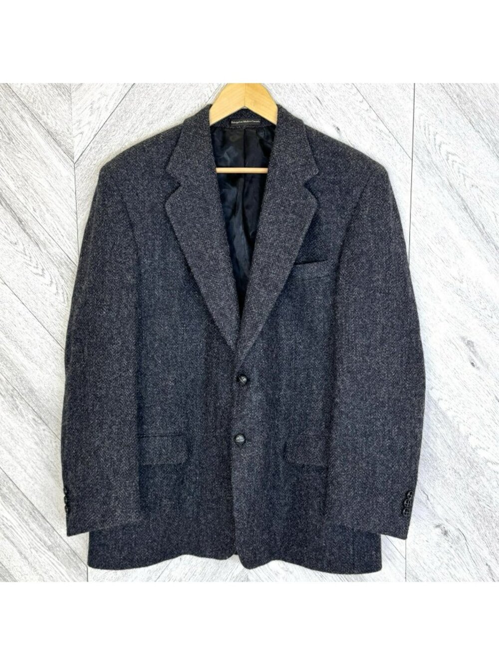 Vintage Harris Tweed Blazer Sport Coat Jacket Mens Size 42R Charcoal Gray Wool - Picture 1 of 8